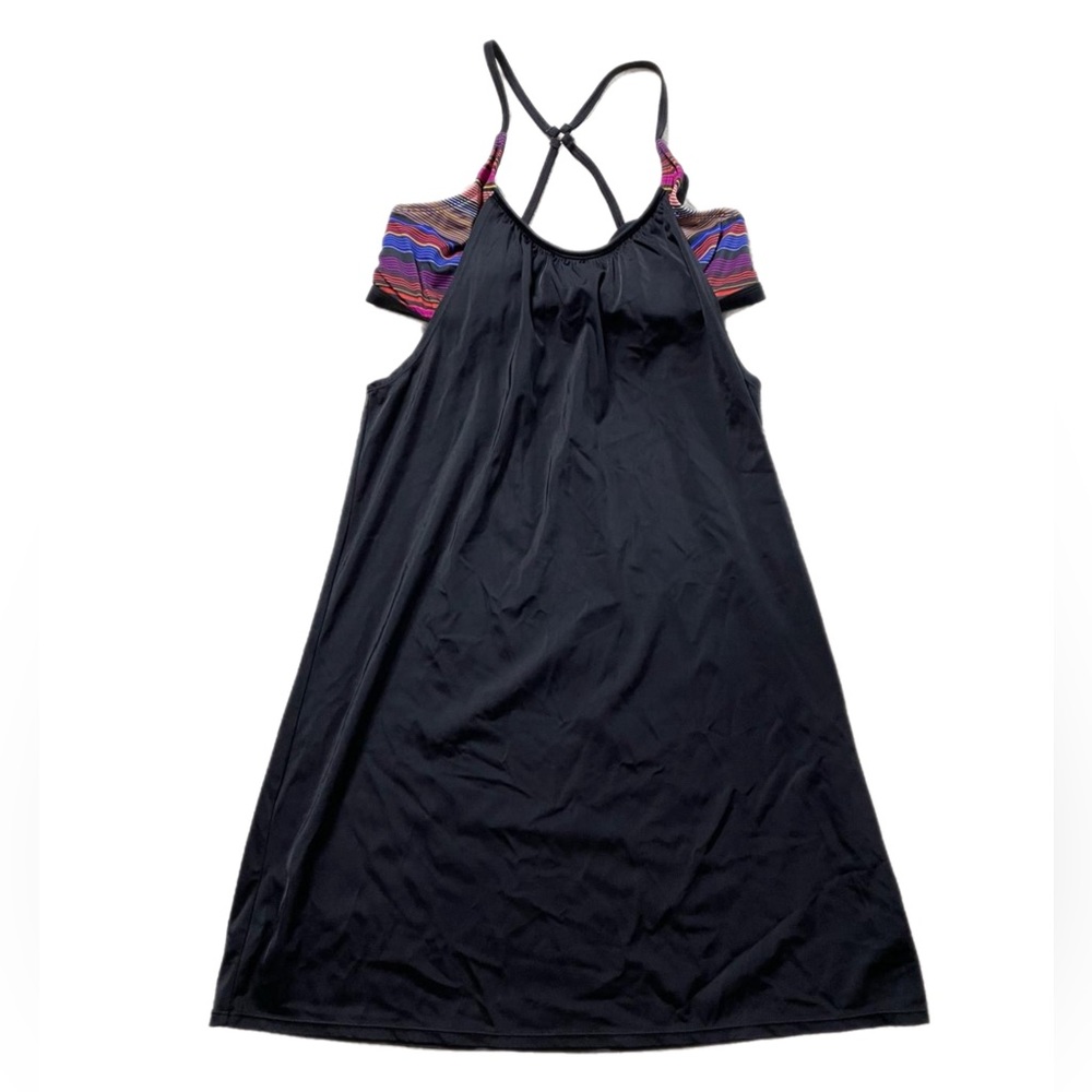 Athleta‎ Black Pink Striped Tank Swim Dress M 38 B/C